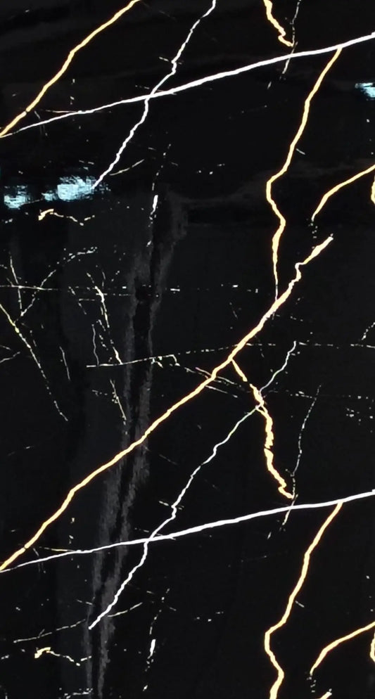 Midnight Zenith Luxury Wall Panel | Black with Gold Veins | Dramatic Gloss Finish | Tenerife - DecoStone Surfaces